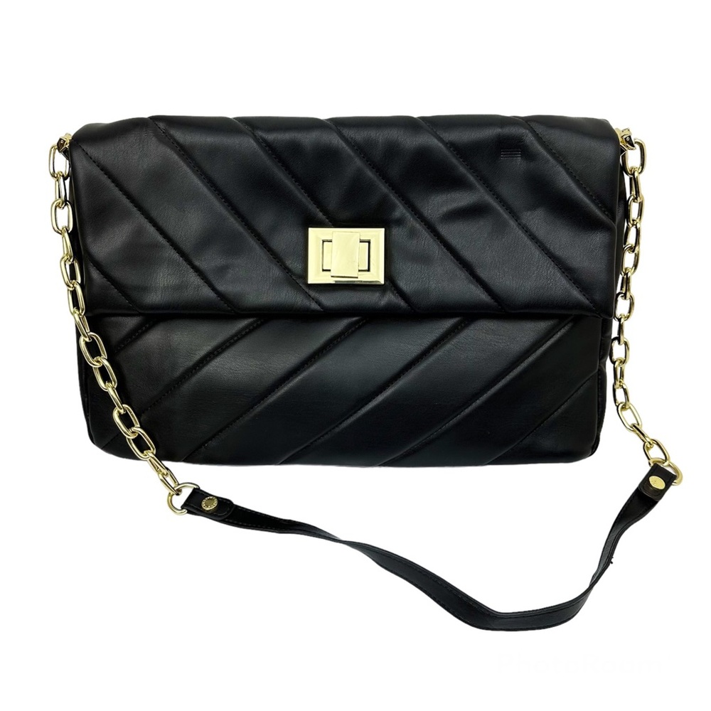 Steve Madden Blassi Quilted Faux‎ Leather Tote Bag Black
